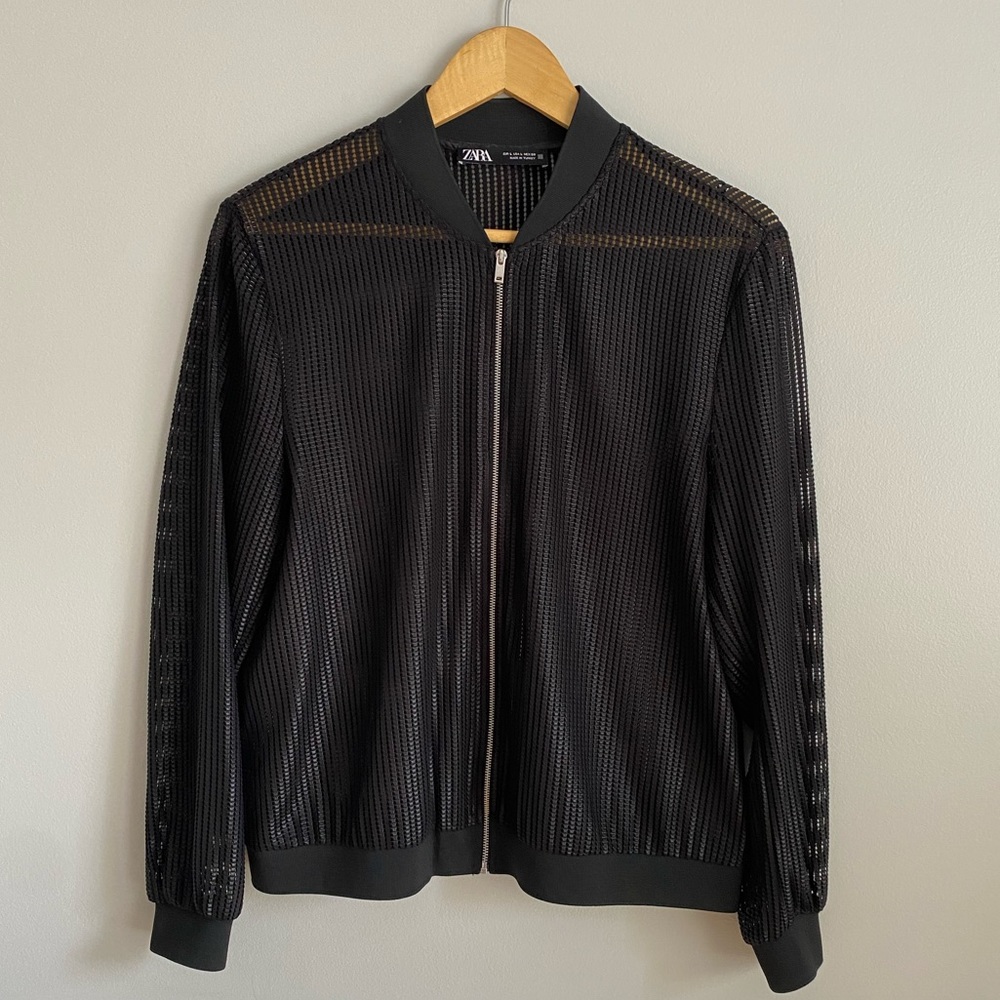 Zara Mesh Sheer Bomber Jacket See Through Size Large